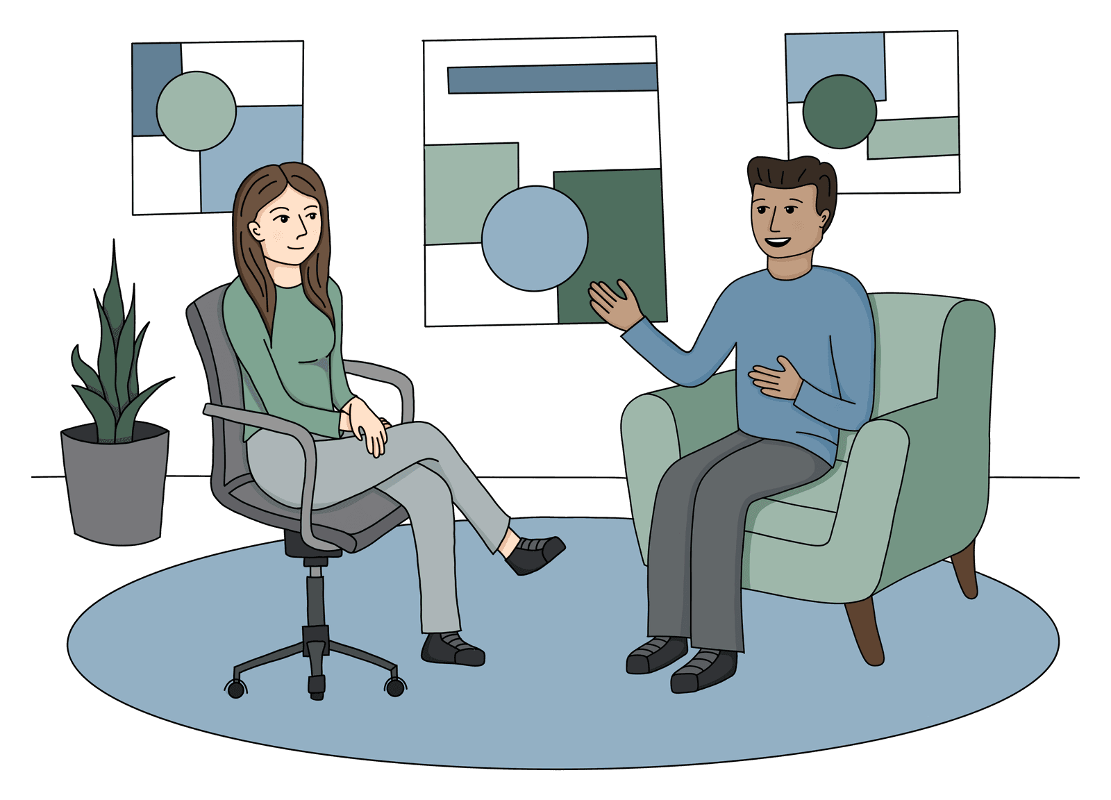 A behavioral-health clinician and client in a consultation session